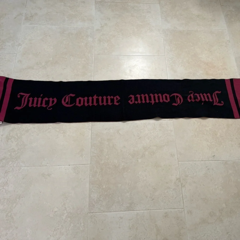 Juicy Couture Black & Burgundy Logo Knit Scarf NWT